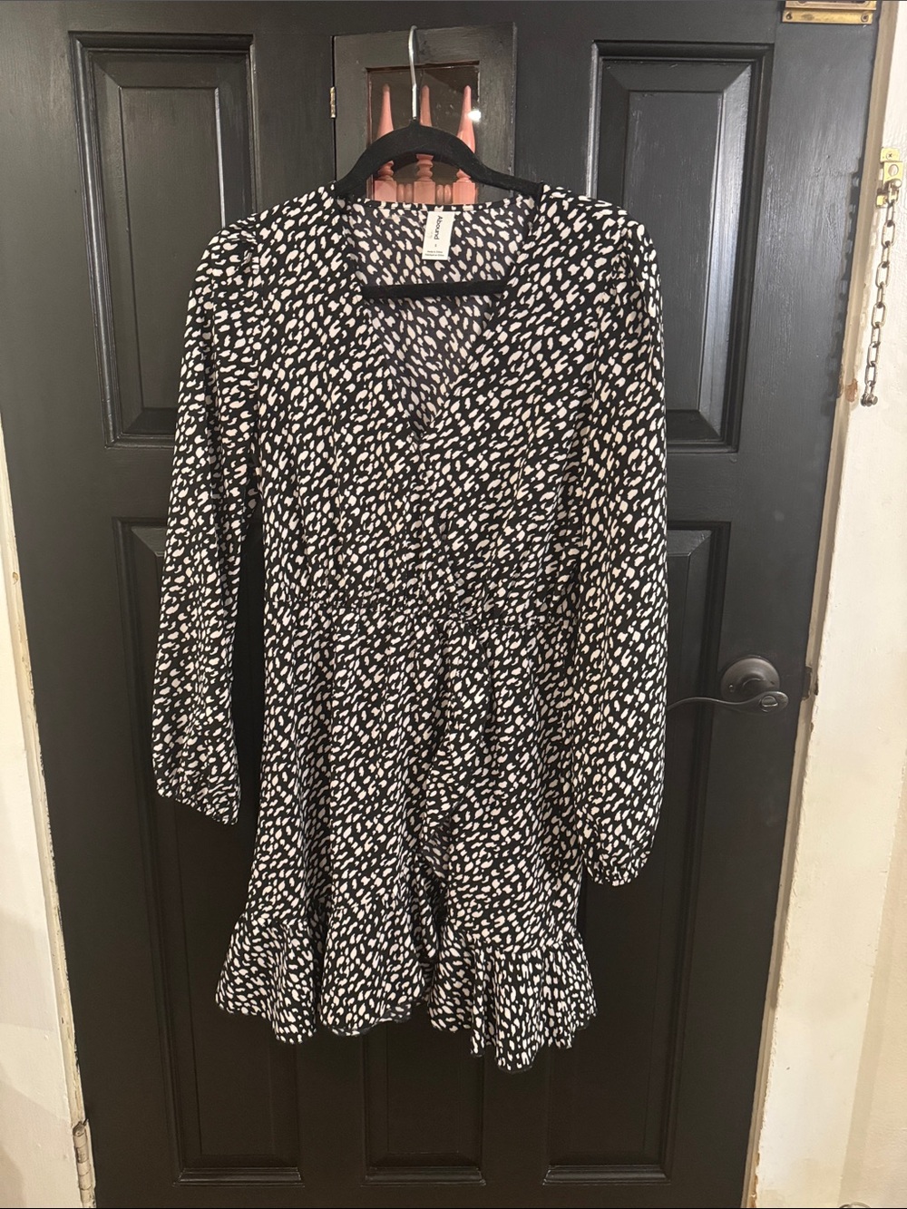 Abound Black and White Printed Long-Sleeve Ruffle Dress